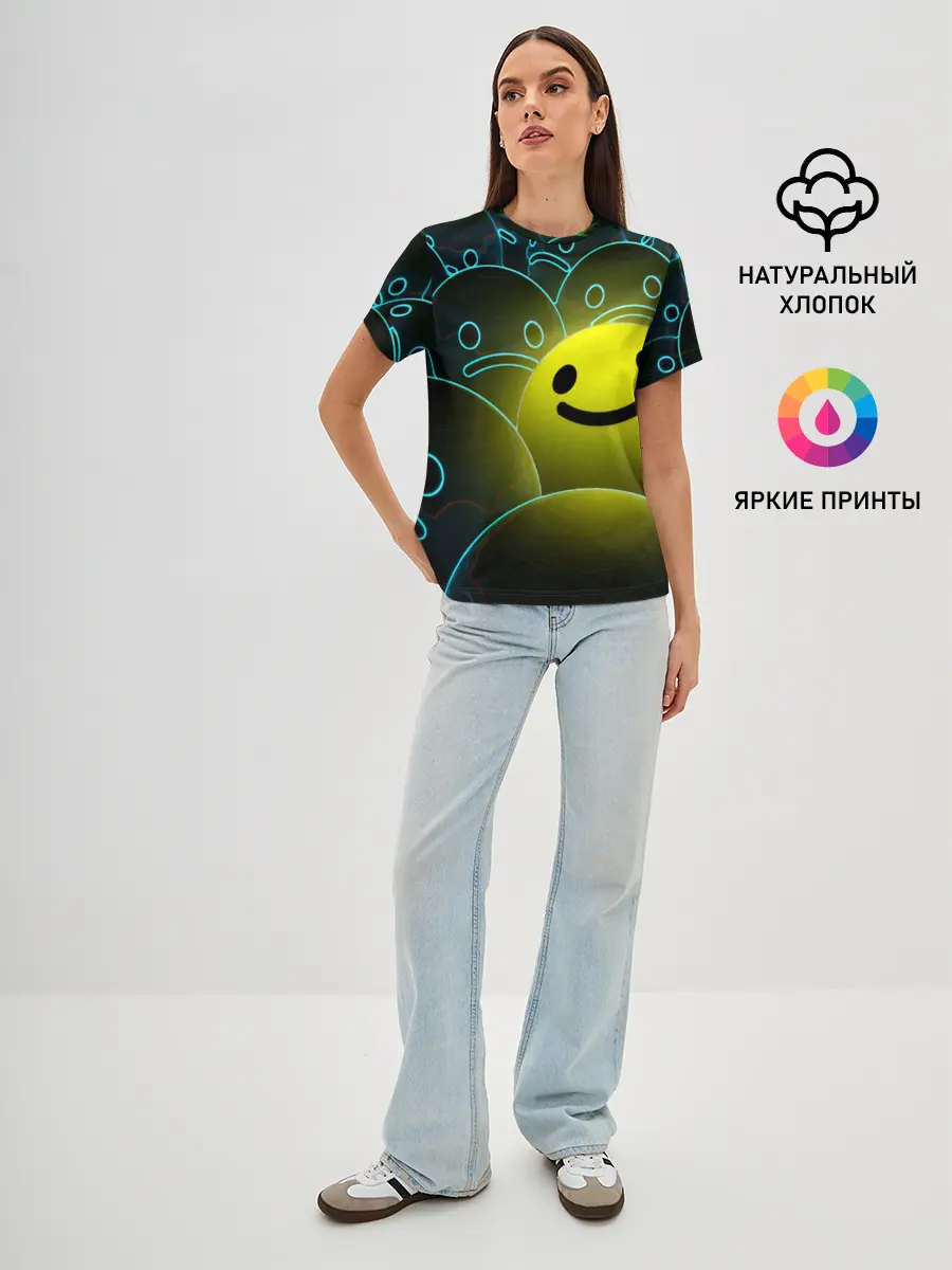 Женская базовая футболка / НЕОНОВЫЕ СМАЙЛЫ