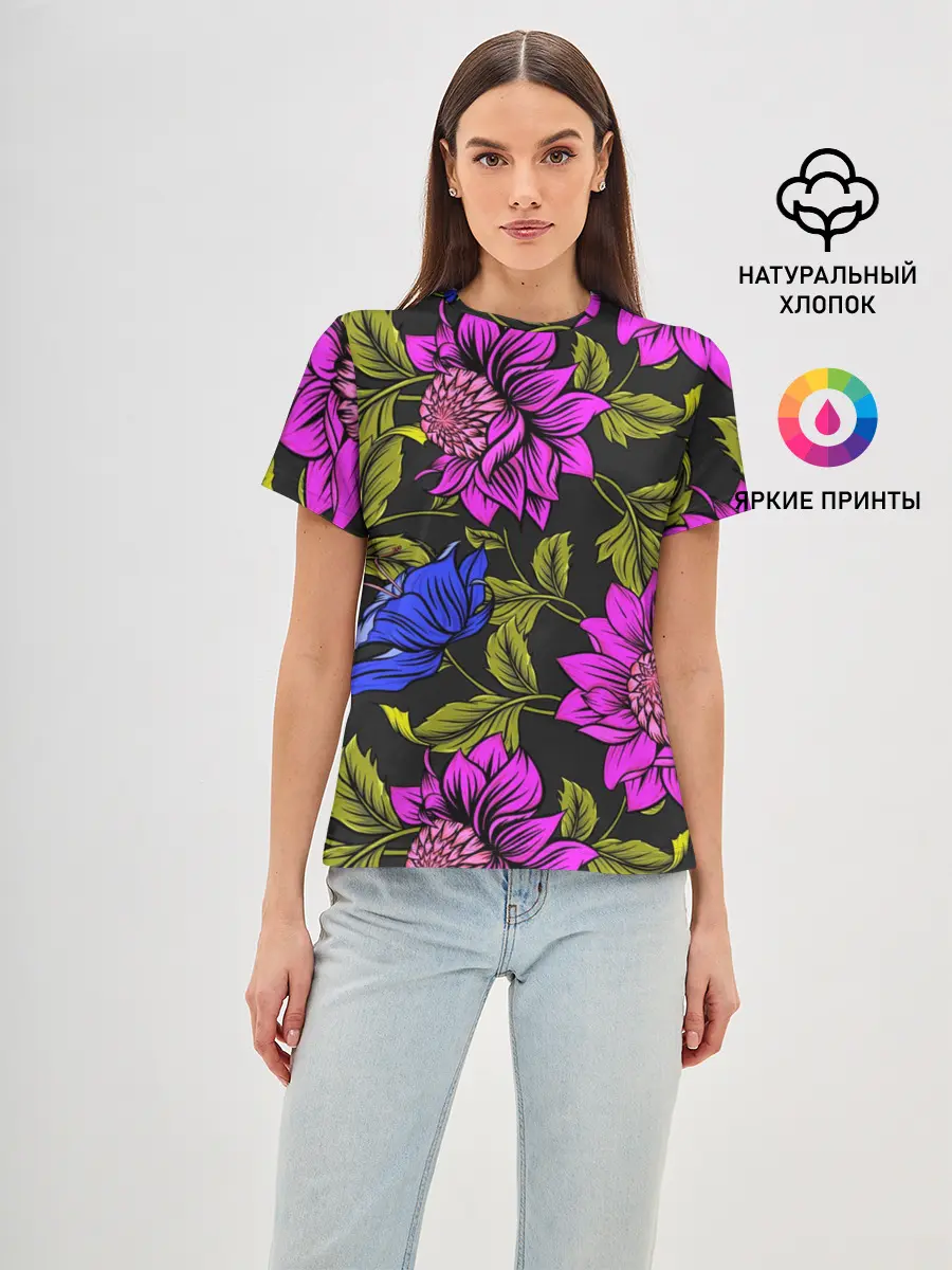 Женская базовая футболка / Цветочный Паттерн