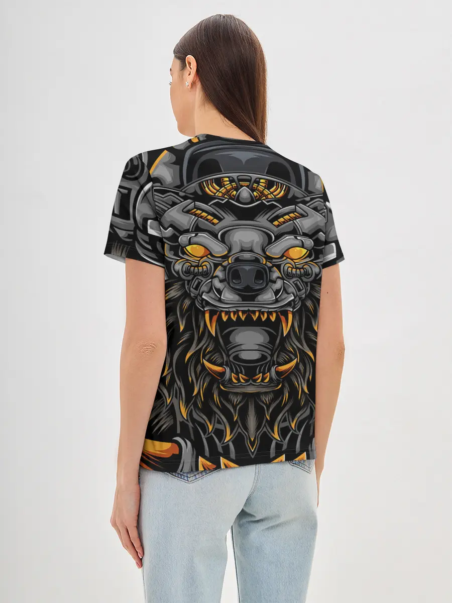 Женская базовая футболка / Хищный лев киборг