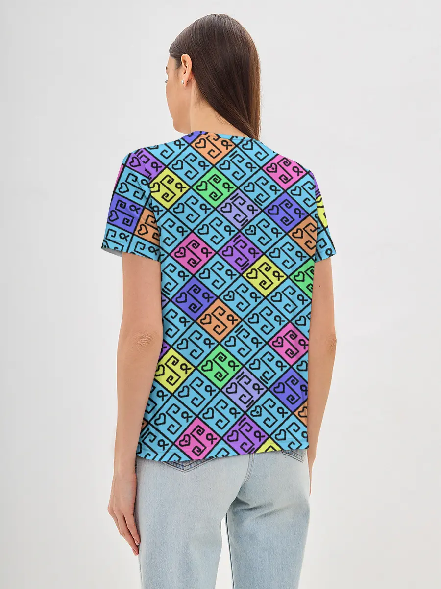 Женская базовая футболка / Неоновый яркий абстрактный узо