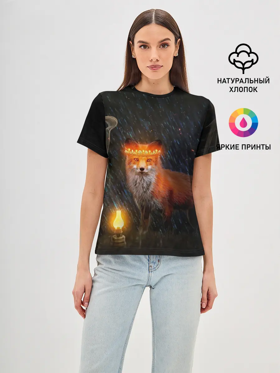 Женская базовая футболка / Лиса с огненной короной