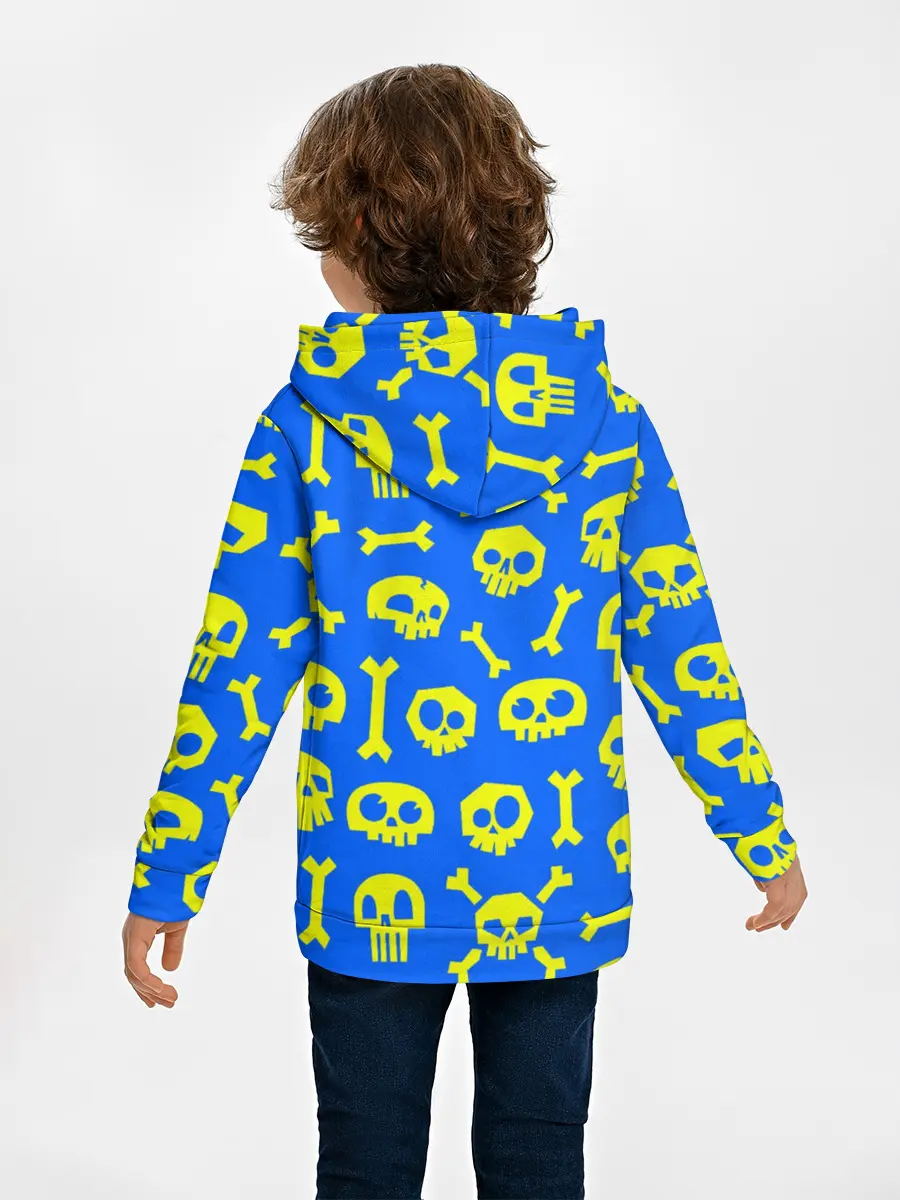 Детское худи / Веселый Монки. Синий фон череп и кости