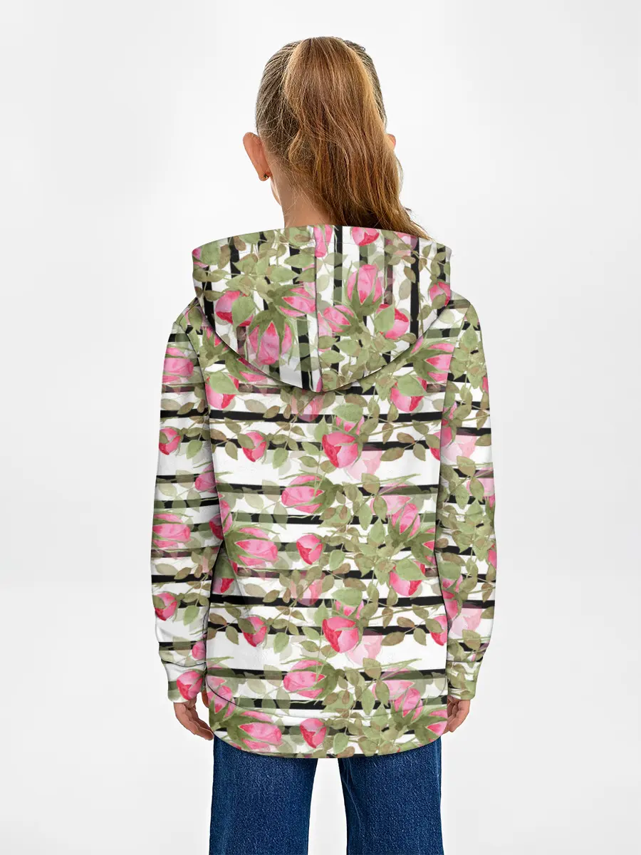 Детское худи / Акварельные розы на полосатом