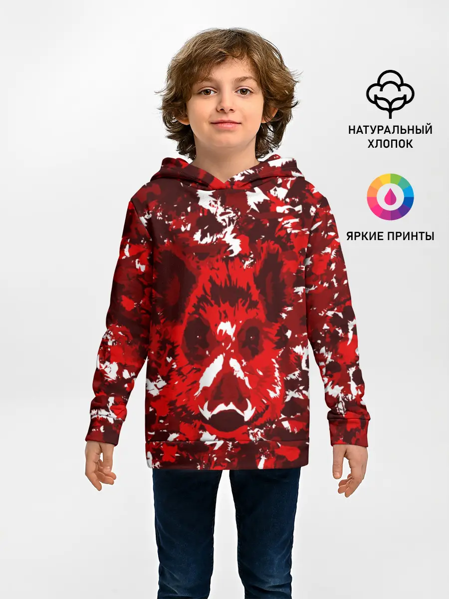 Детское худи / Краснобелый камуфляж с кабаном
