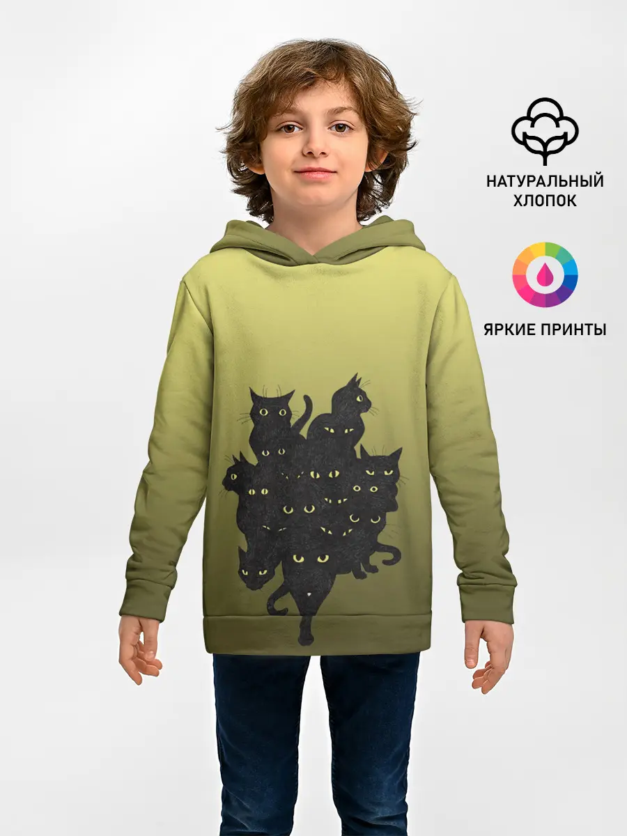 Детское худи / много черных котов