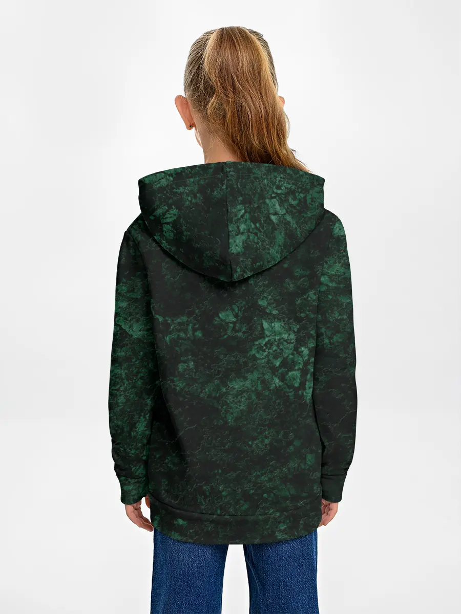 Детское худи / Темно-зеленый мраморный узор