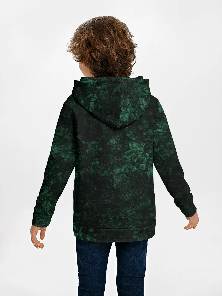 Детское худи / Темно-зеленый мраморный узор