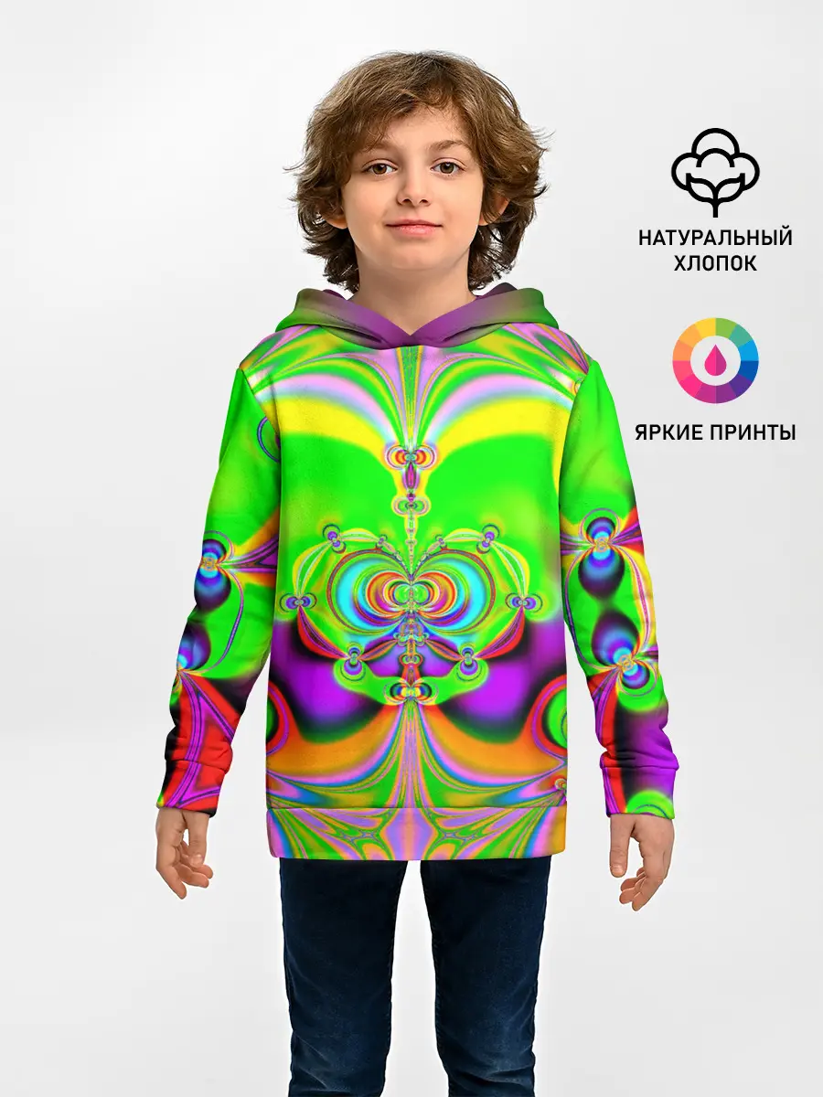 Детское худи / КИСЛОТНЫЙ ФРАКТАЛ ГЕОМЕТРИЯ