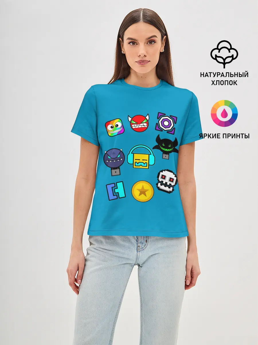 Женская базовая футболка / Geometry Dash Icons