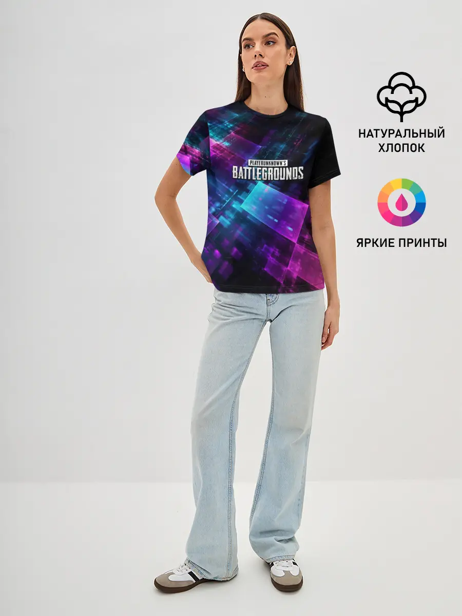 Женская базовая футболка / Pubg neon style 2019