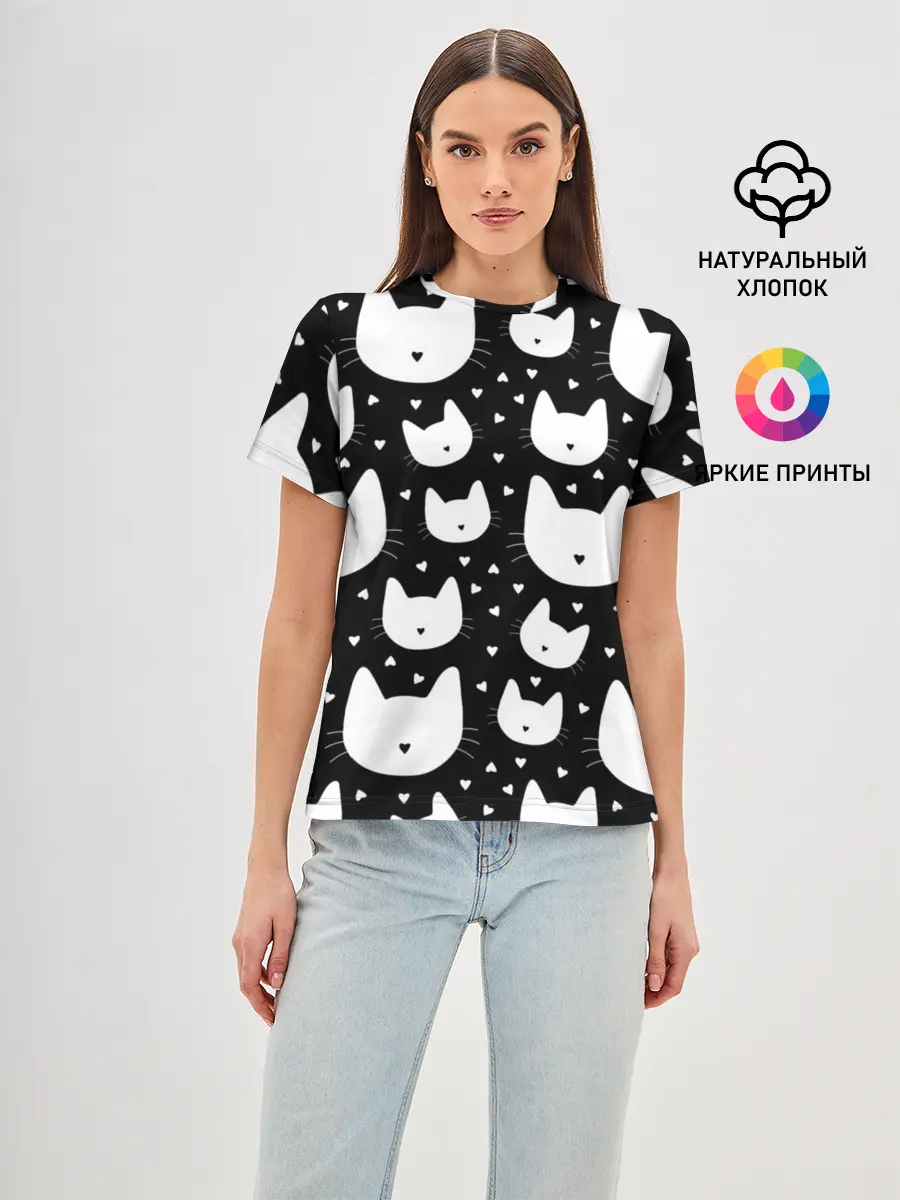 Женская базовая футболка / Love Cats Pattern