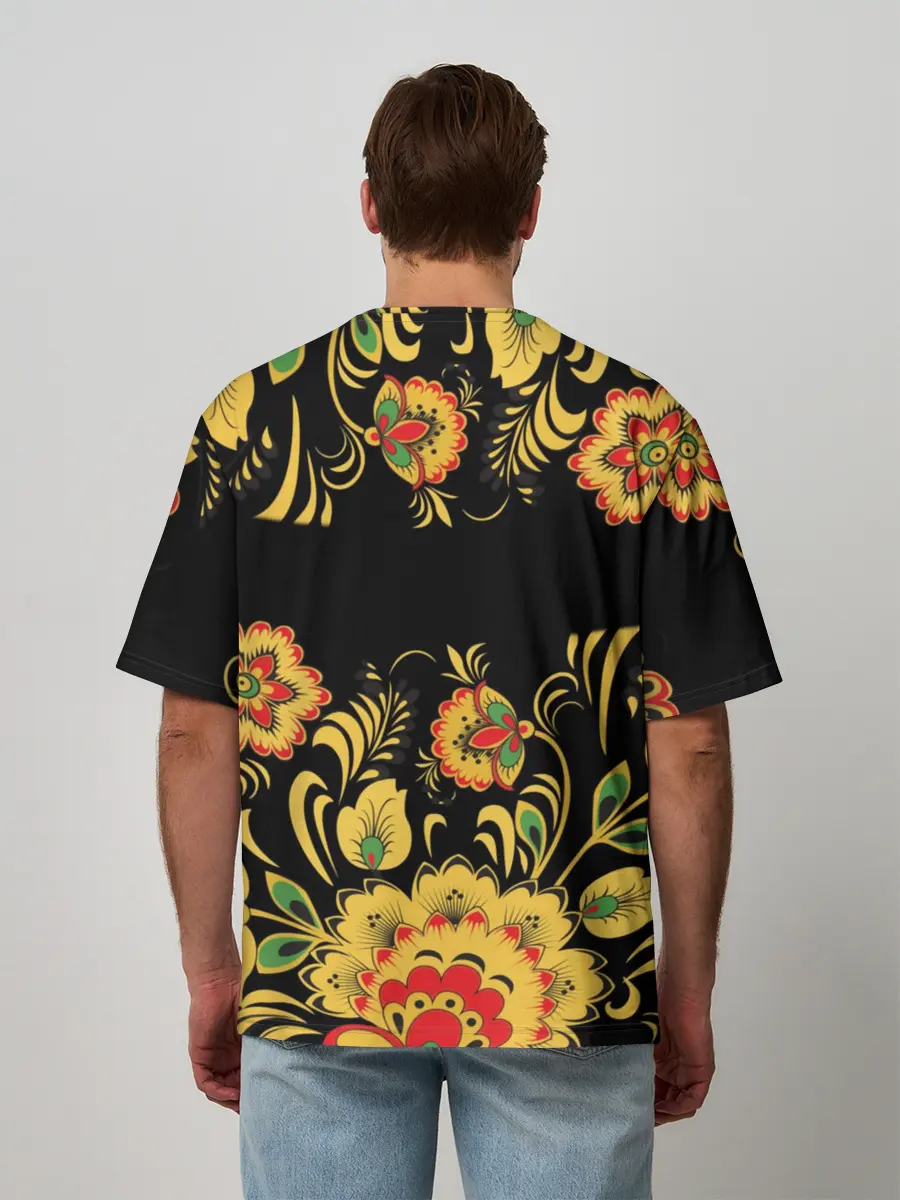 Мужская футболка оверсайз / Степан, роспись под хохлому