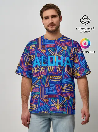 Мужская футболка оверсайз / ALOHA HAWAII | АЛОХА ГАВАЙИ