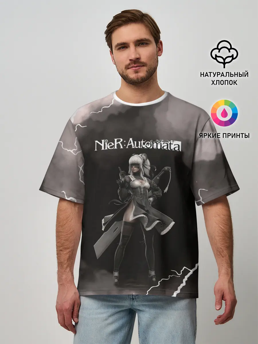 Мужская футболка оверсайз / 2B | Nier Automata