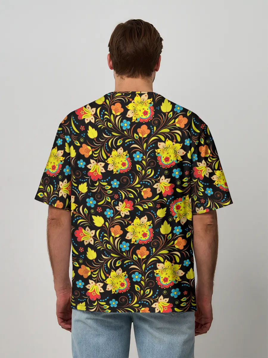 Мужская футболка оверсайз / Яркая Хохлома