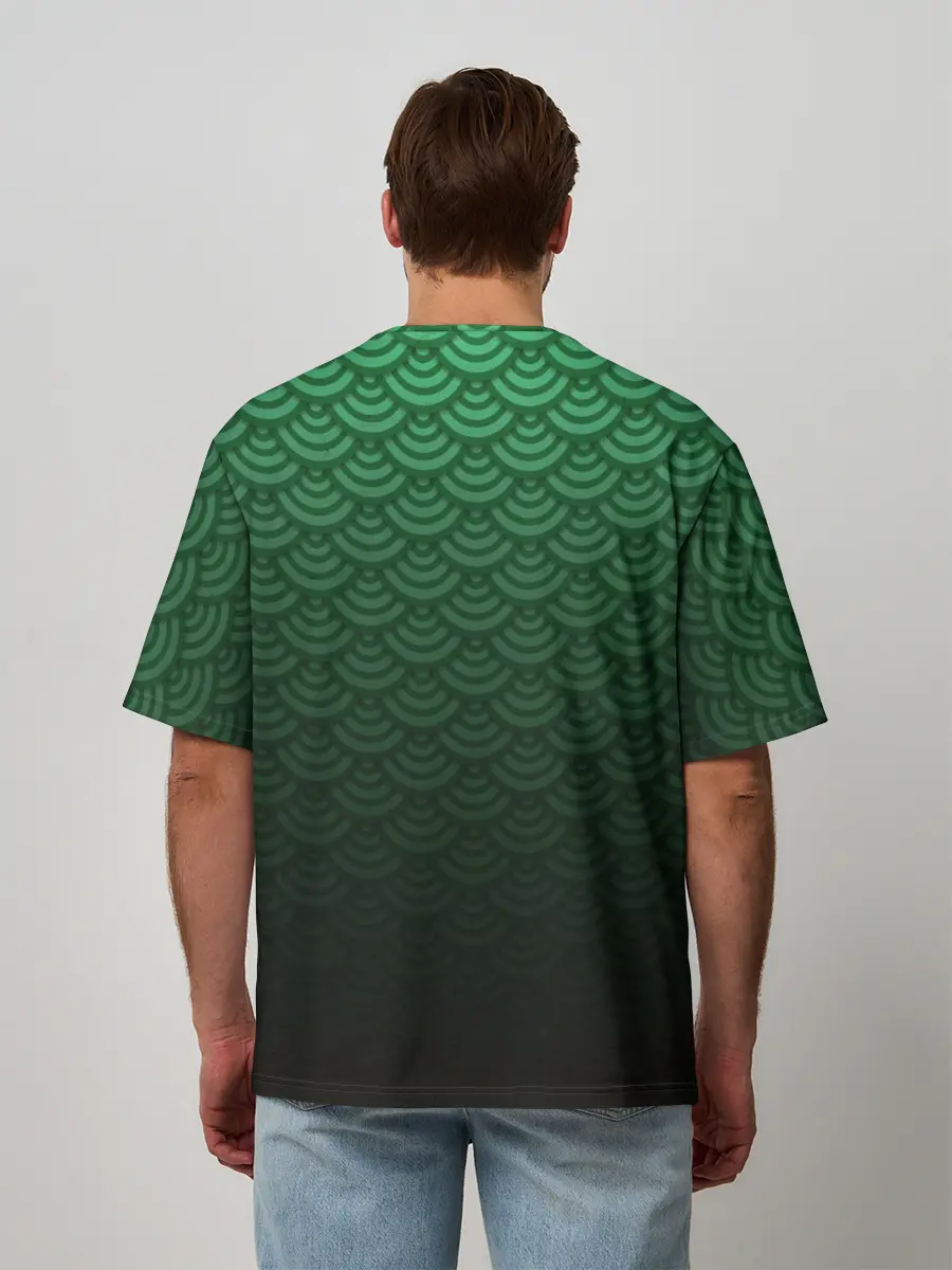 Мужская футболка оверсайз / Узор зеленая чешуя дракон