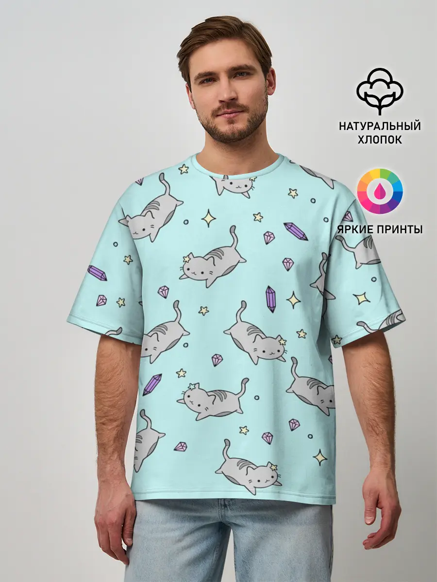 Мужская футболка оверсайз / Кавайные котики