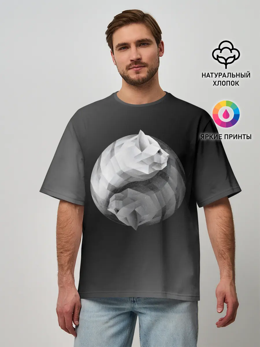 Мужская футболка оверсайз / Янь Янь Котики