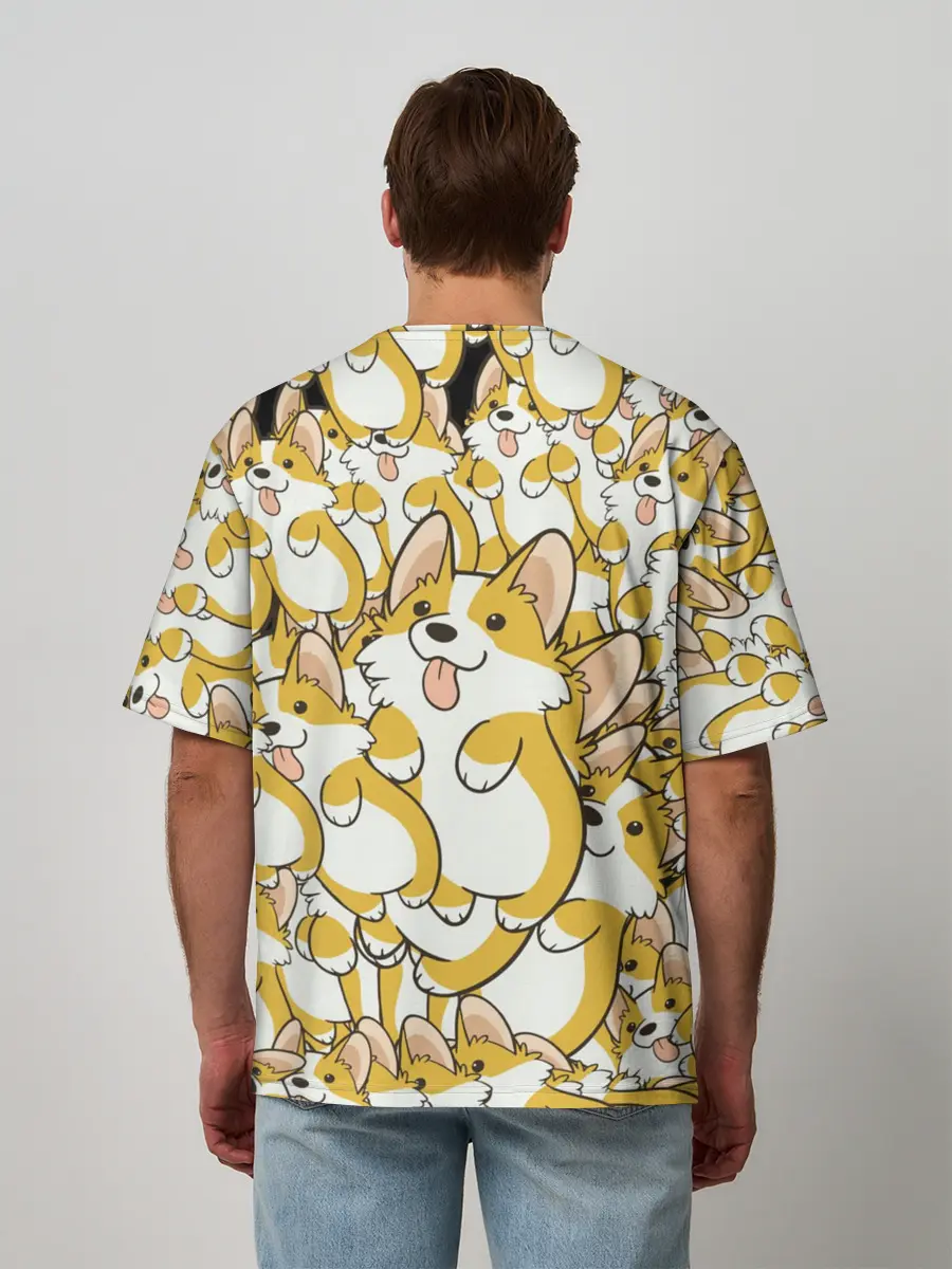 Мужская футболка оверсайз / Корги