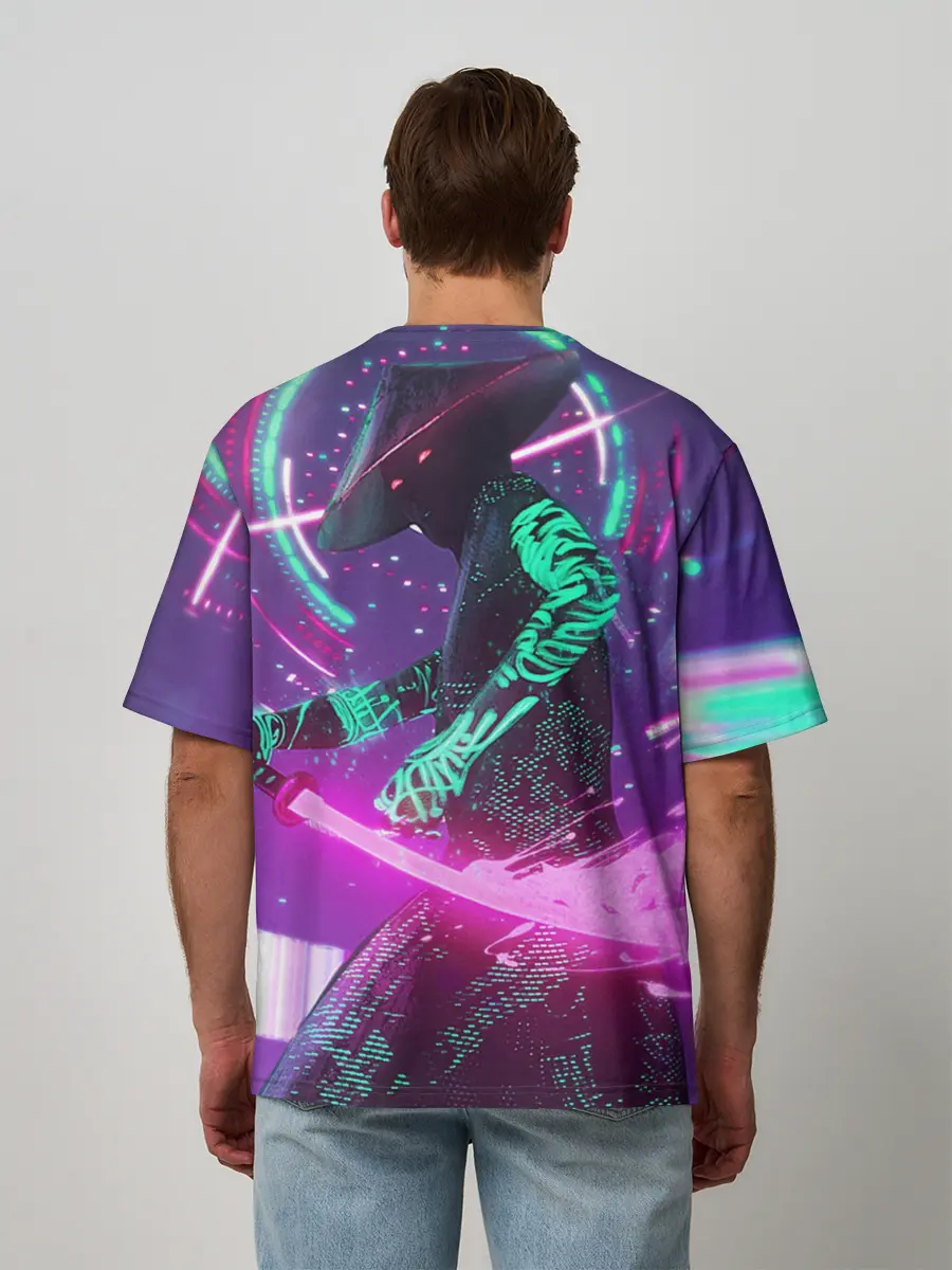 Мужская футболка оверсайз / Неоновый Самурай