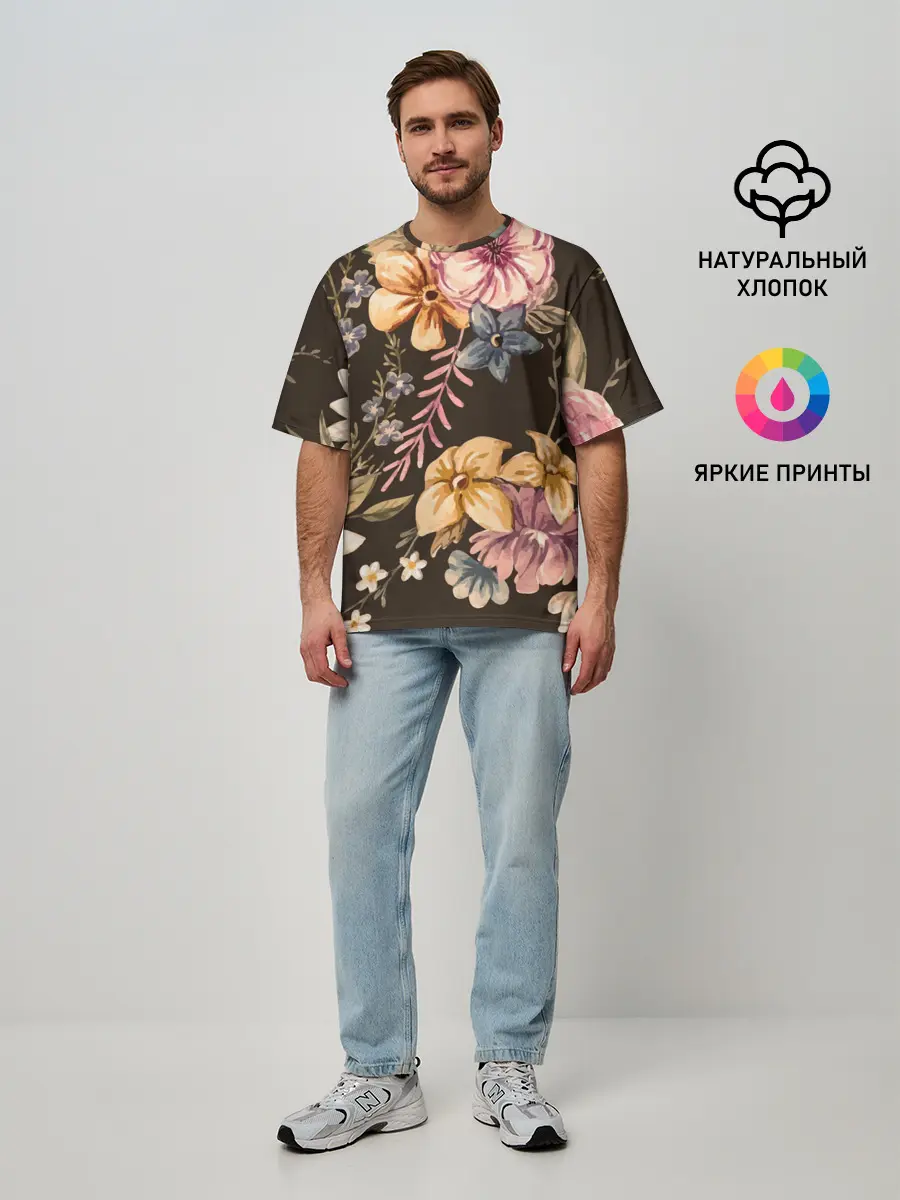 Мужская футболка оверсайз / цветы