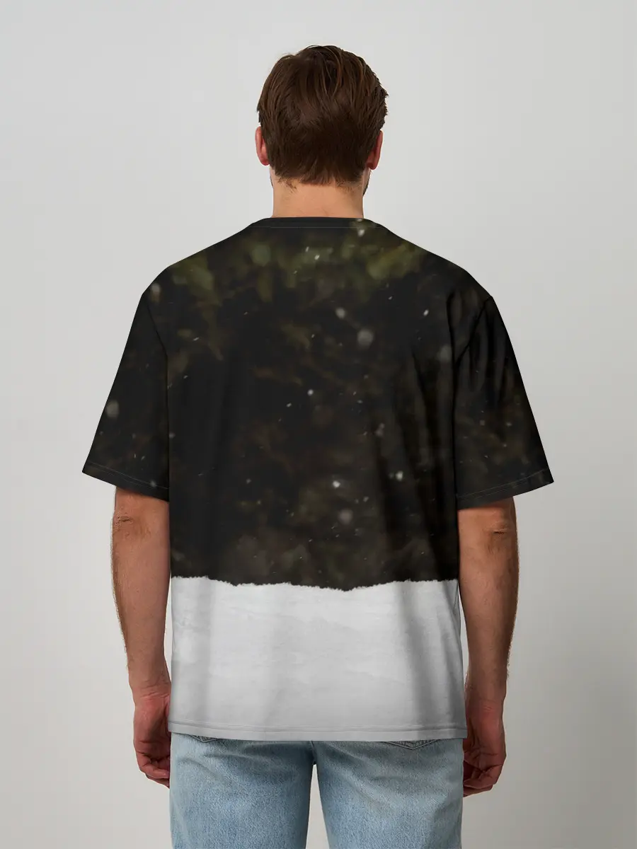 Мужская футболка оверсайз / Лиса и снег