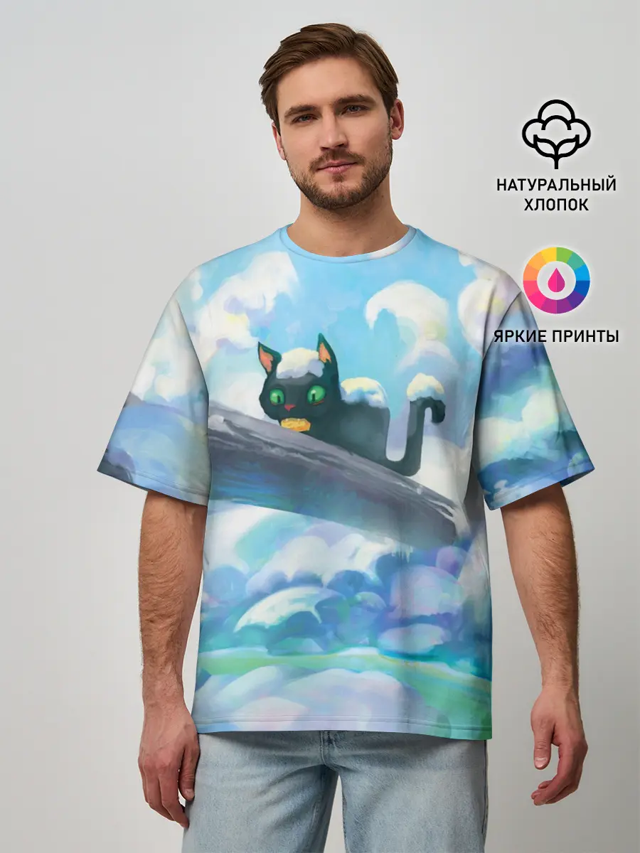 Мужская футболка оверсайз / Снежный котенок