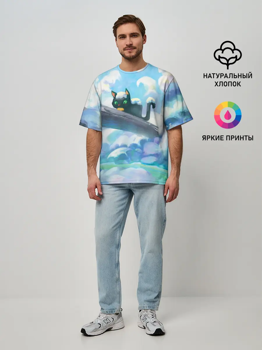 Мужская футболка оверсайз / Снежный котенок