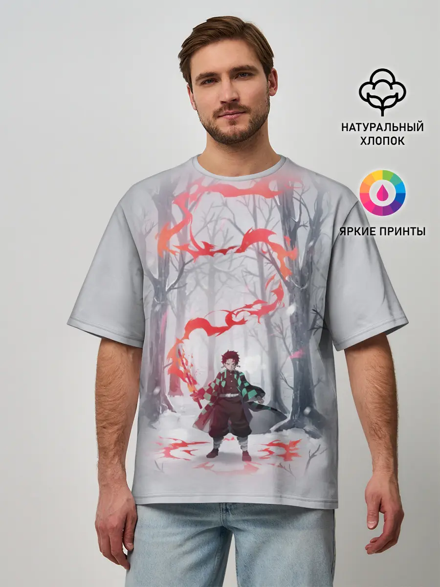 Мужская футболка оверсайз / KIMETSU NO YAIBA красный след