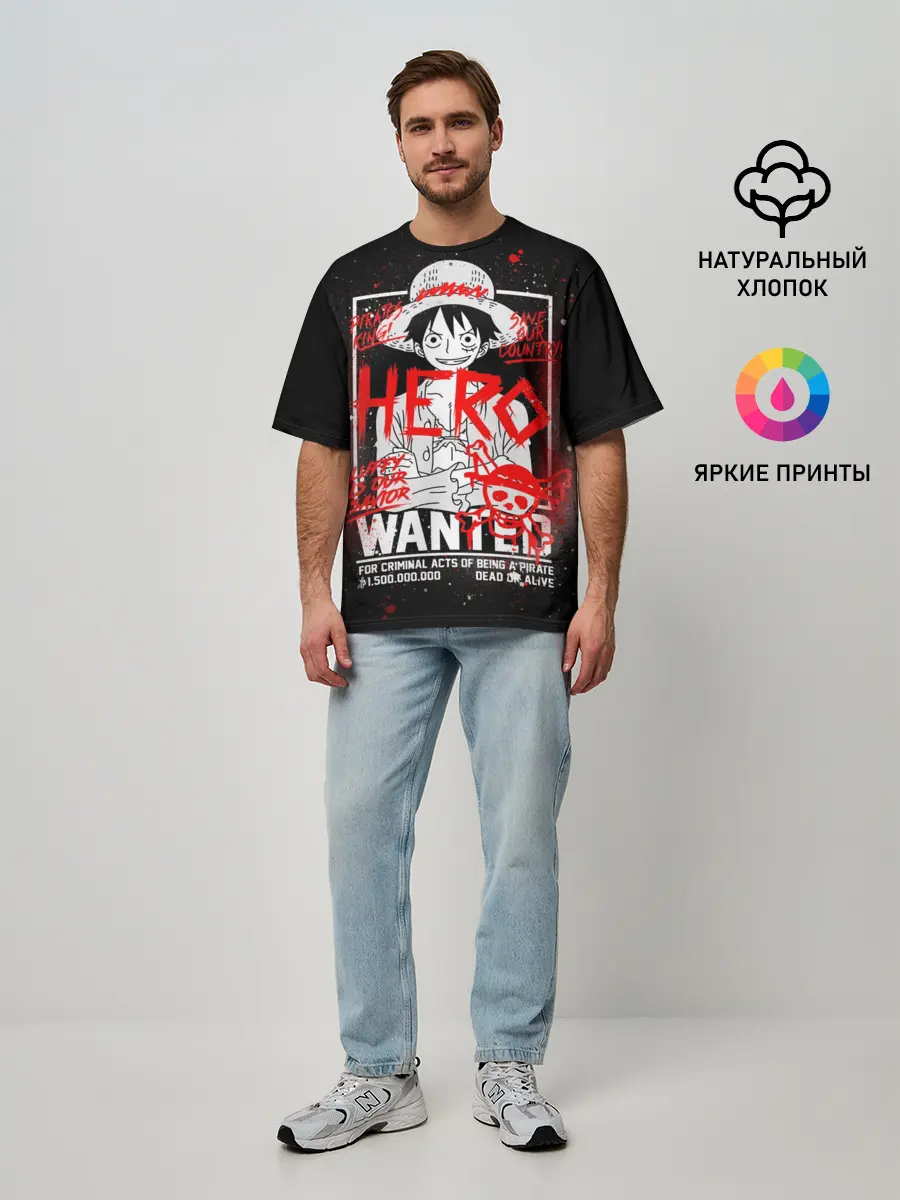 Мужская футболка оверсайз / One Piece: Разыскивается Манки Д Лаффи