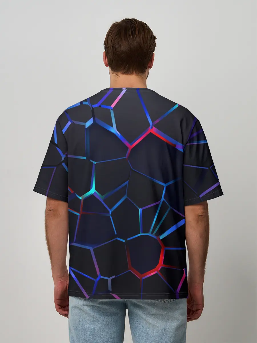 Мужская футболка оверсайз / Неоновые 3D плиты | Неоновые плиты