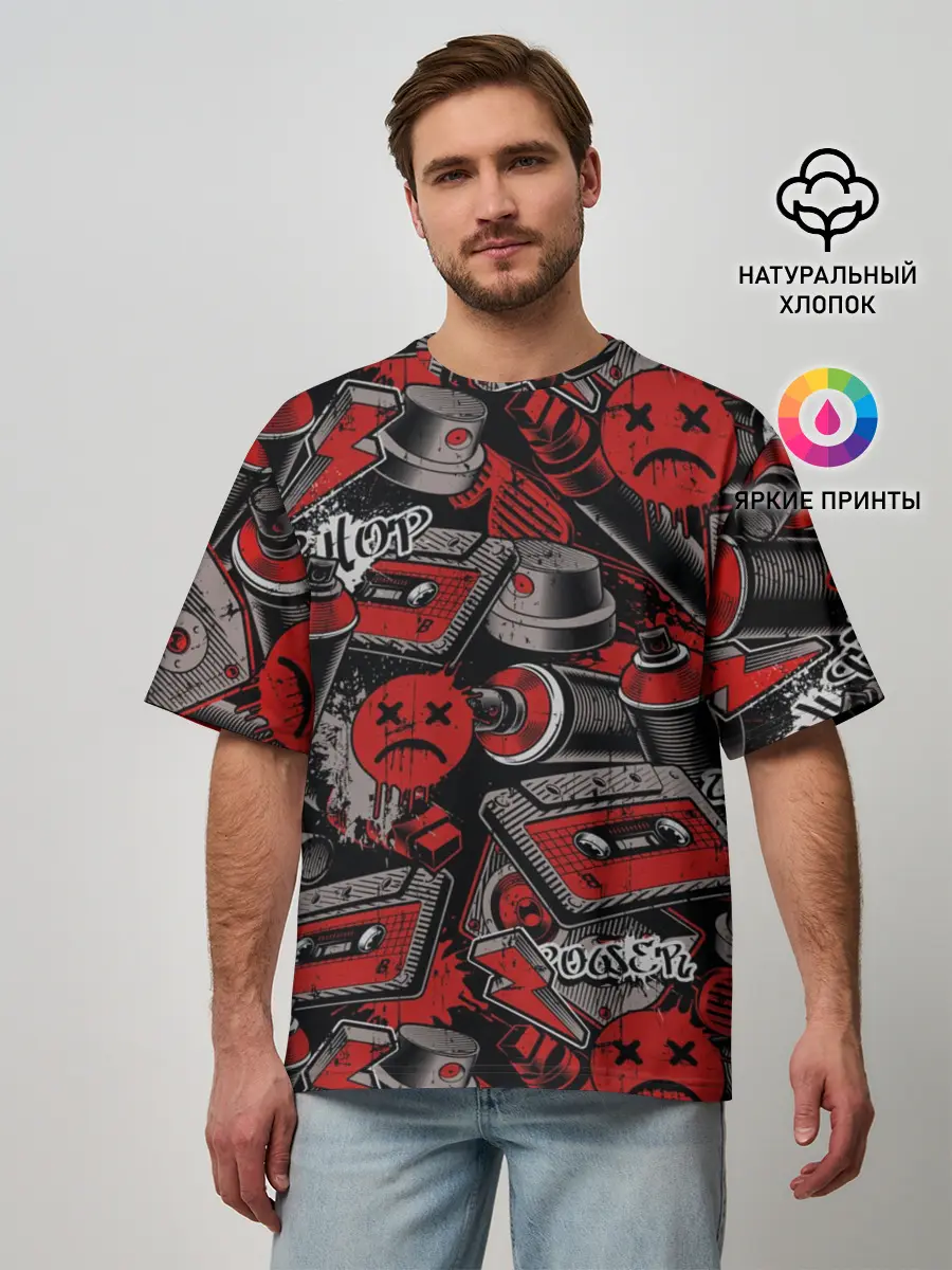 Мужская футболка оверсайз / Hip hop Urban style