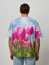Мужская футболка оверсайз / Розовые тюльпаны