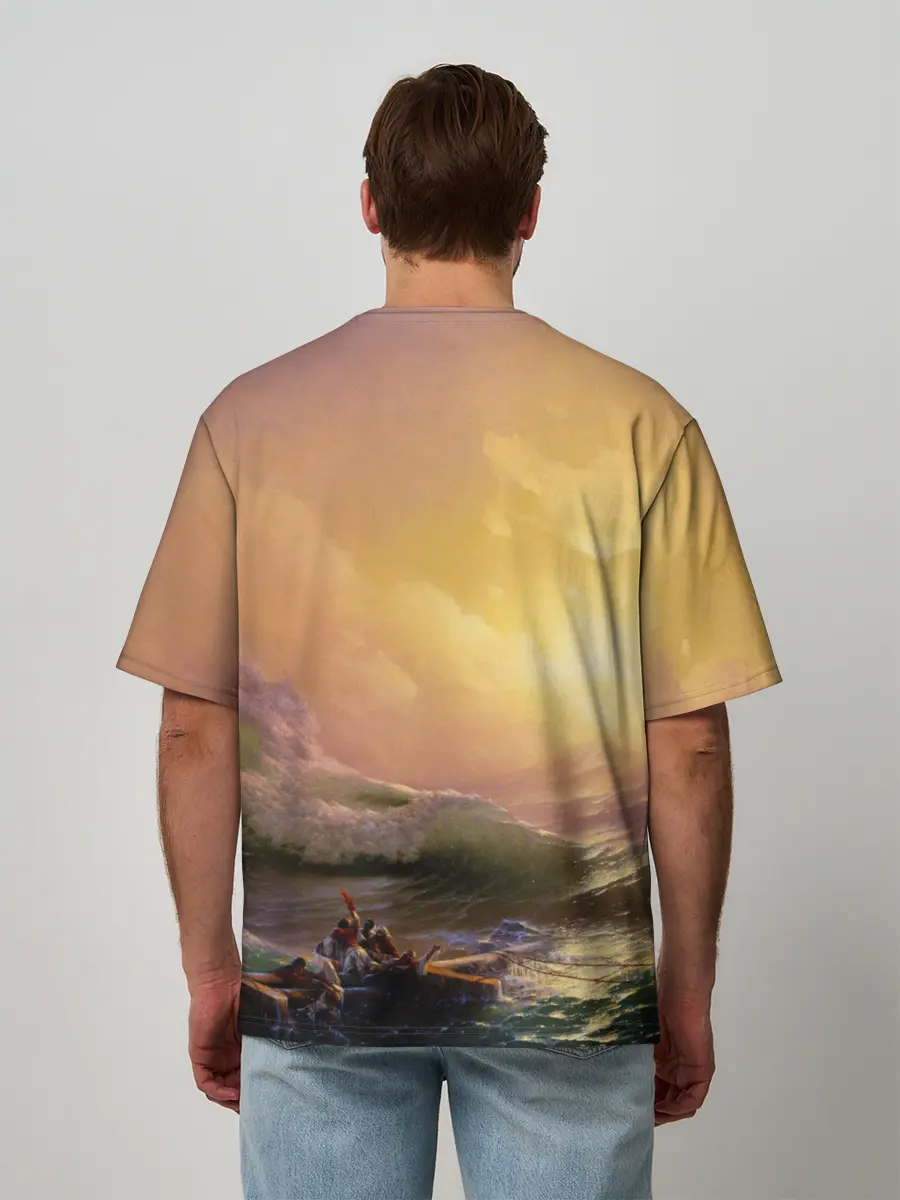 Мужская футболка оверсайз / Шторм в море девятый вал