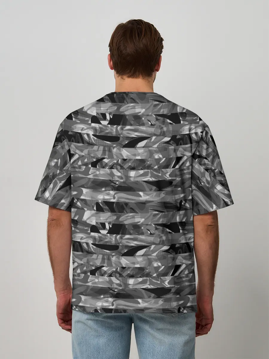 Мужская футболка оверсайз / Черно -белый полосатый узор