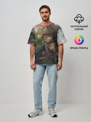 Мужская футболка оверсайз / Собака Самурай плачет мем