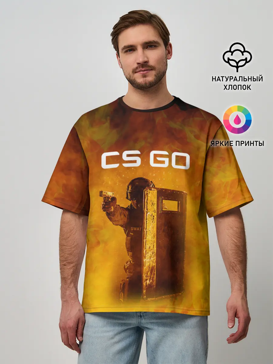 Мужская футболка оверсайз / CS GO SWAT | КС ГО