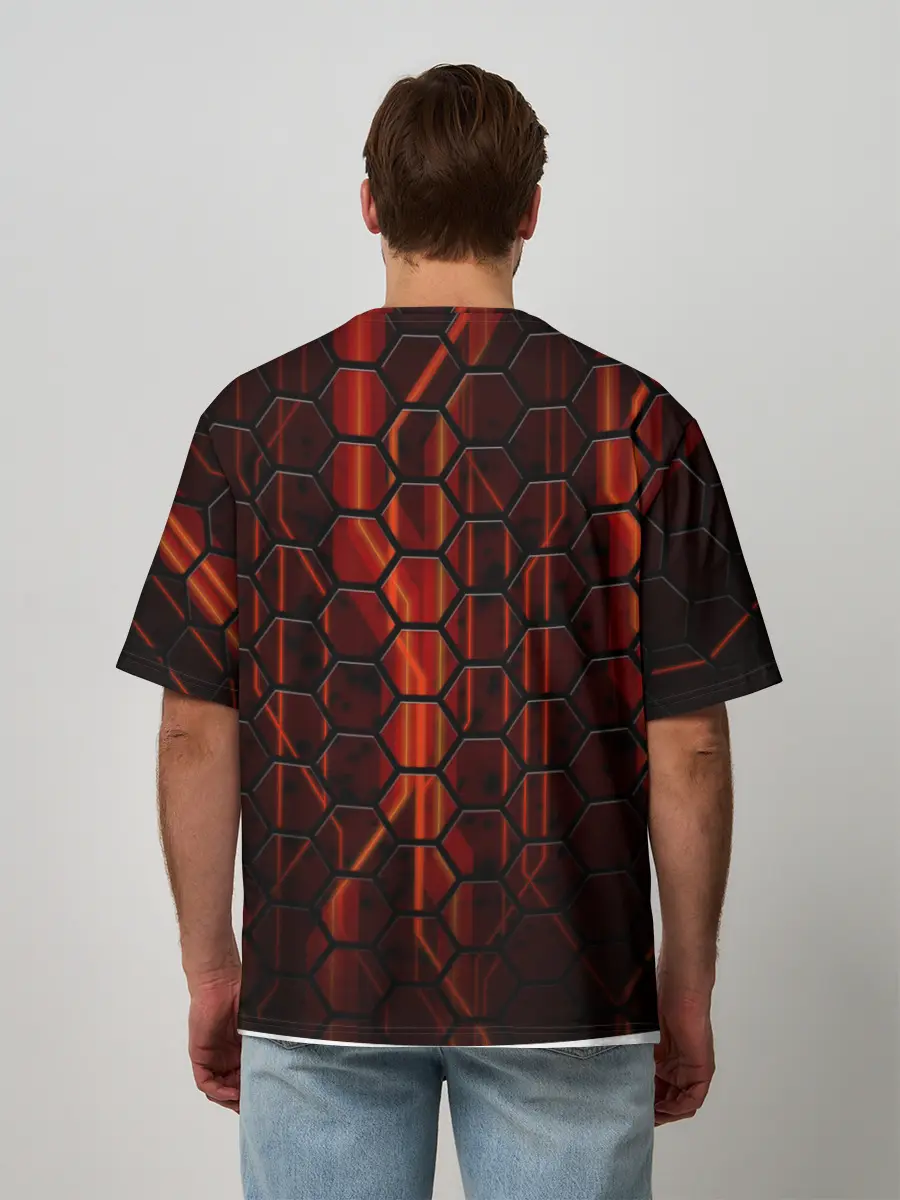 Мужская футболка оверсайз / Огненные соты