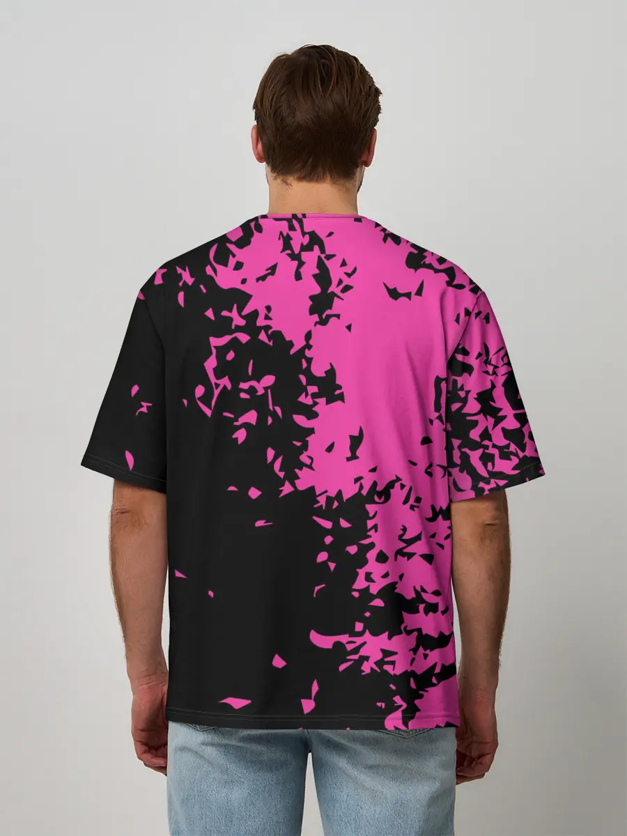 Мужская футболка оверсайз / Love anime розовые кляксы на черном