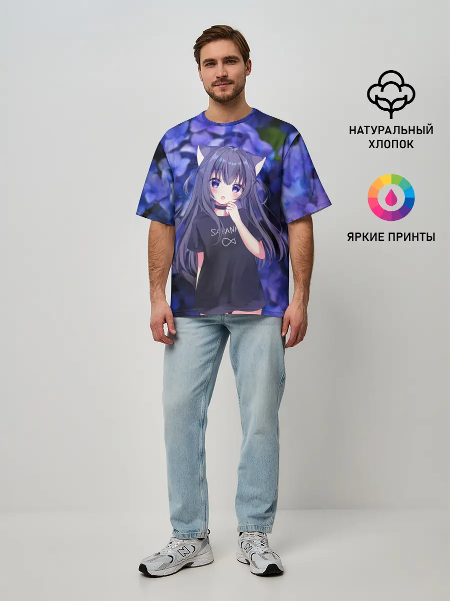 Мужская футболка оверсайз / Неко