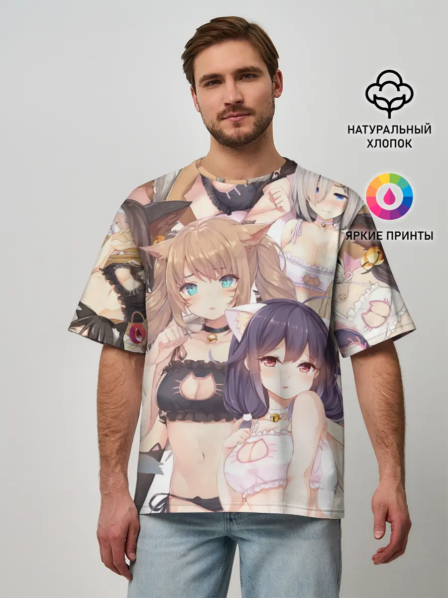 Мужская футболка оверсайз / Девушки в купальниках