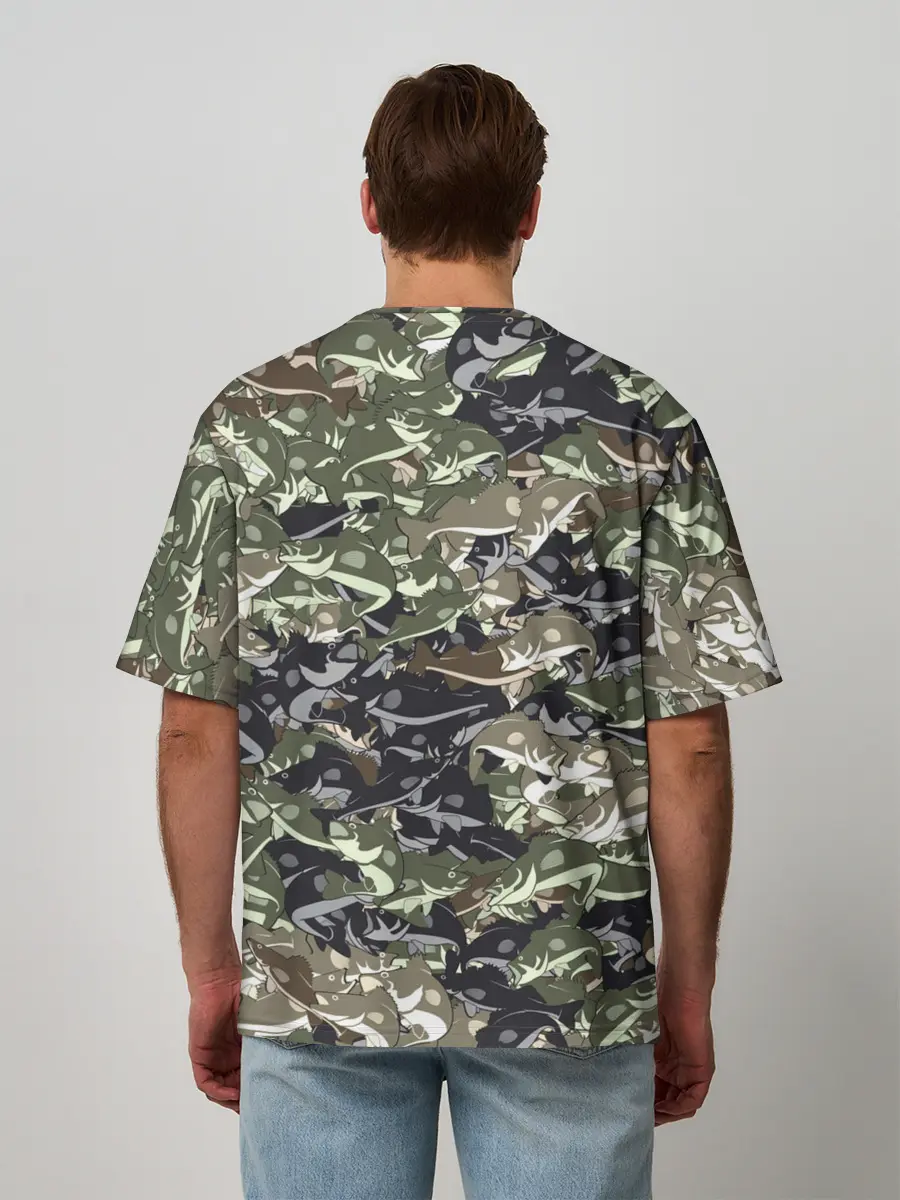 Мужская футболка оверсайз / Камуфляж для рыбака