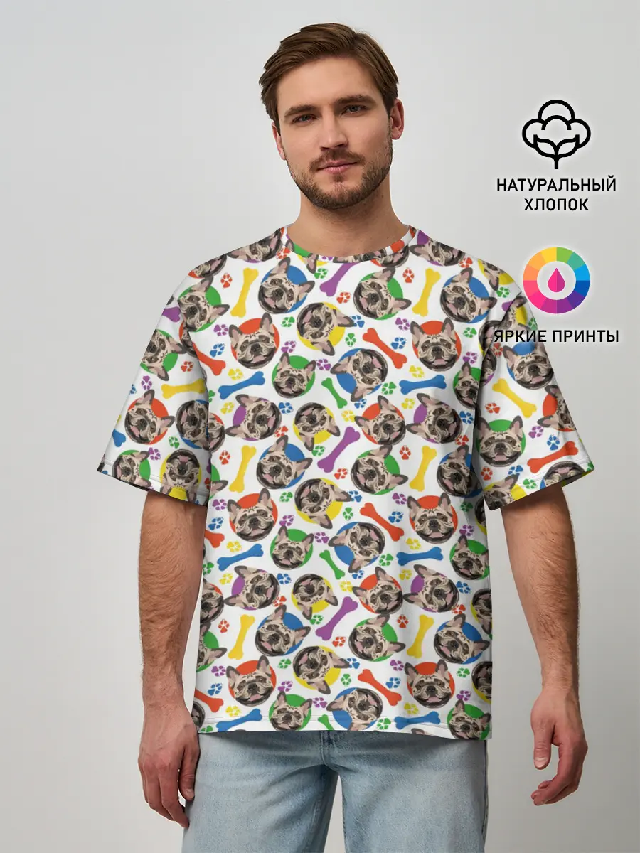 Мужская футболка оверсайз / Французский Бульдог