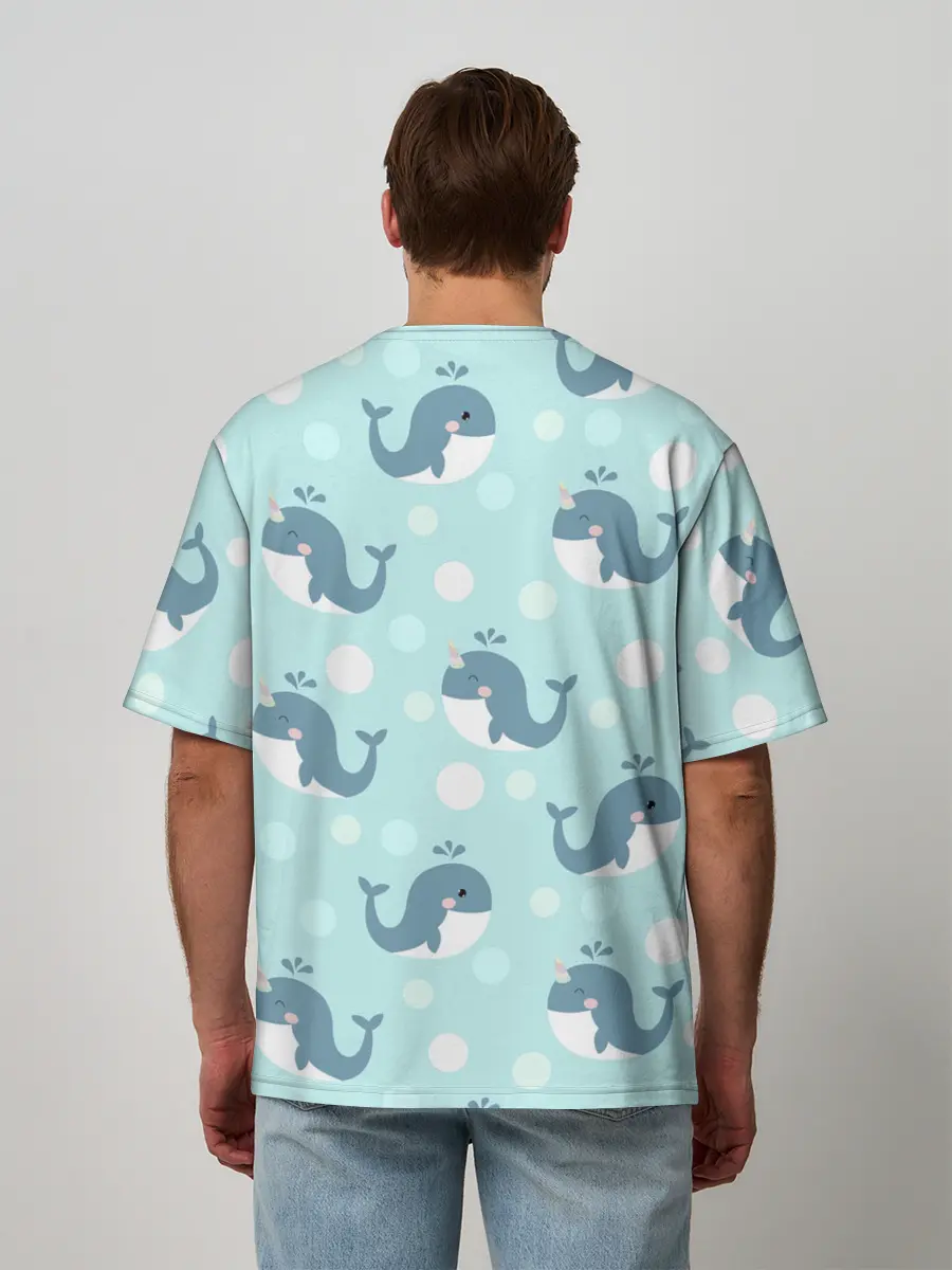 Мужская футболка оверсайз / Единорогие киты