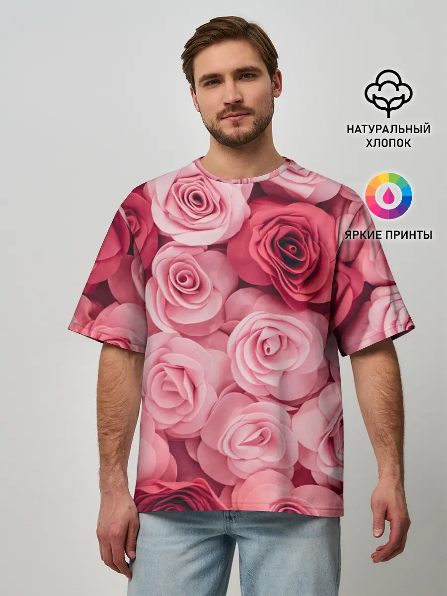 Мужская футболка оверсайз / Розовые Розы