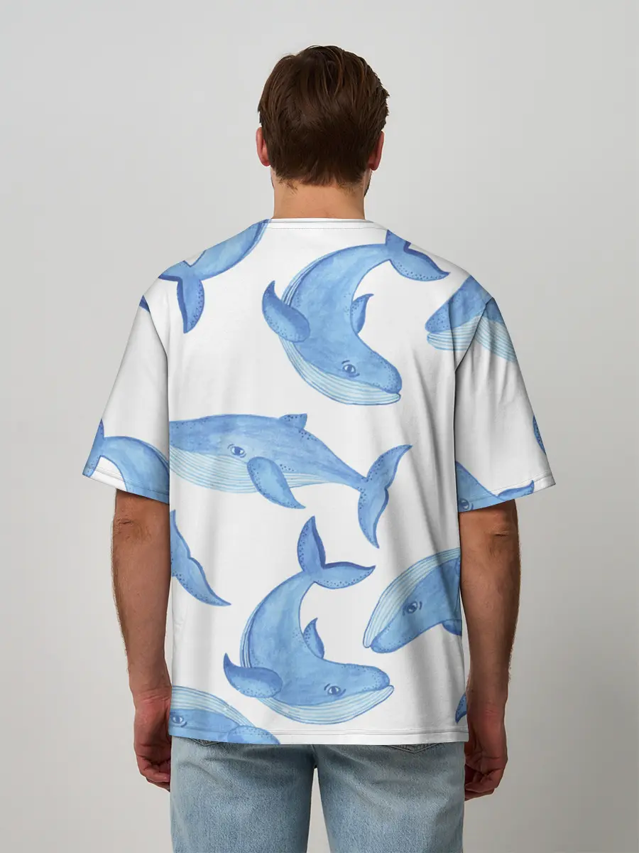 Мужская футболка оверсайз / Косяк китов