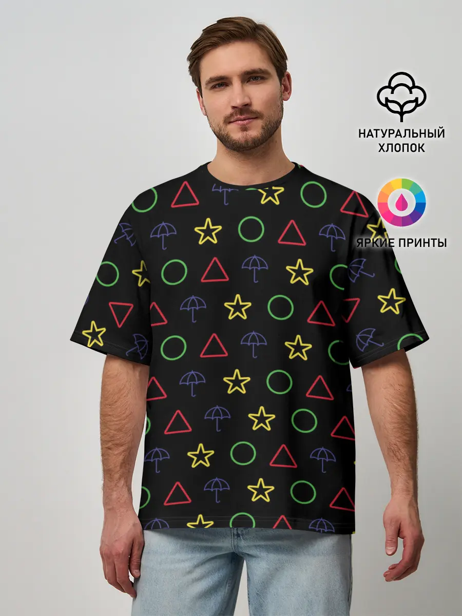 Мужская футболка оверсайз / ИГРА В КАЛЬМАРА, ФИГУРКИ ИГРЫ, ПЕЧЕНЬЕ