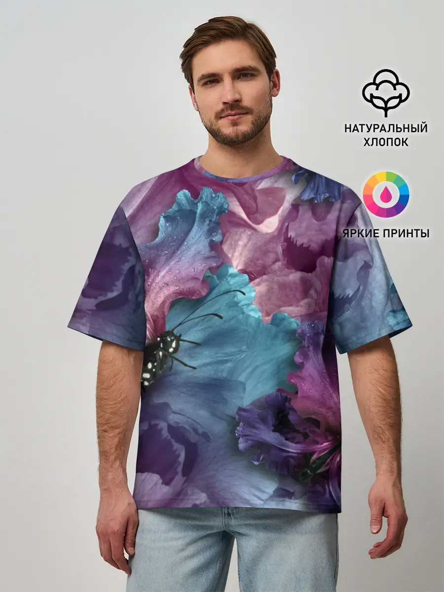 Мужская футболка оверсайз / Цветы