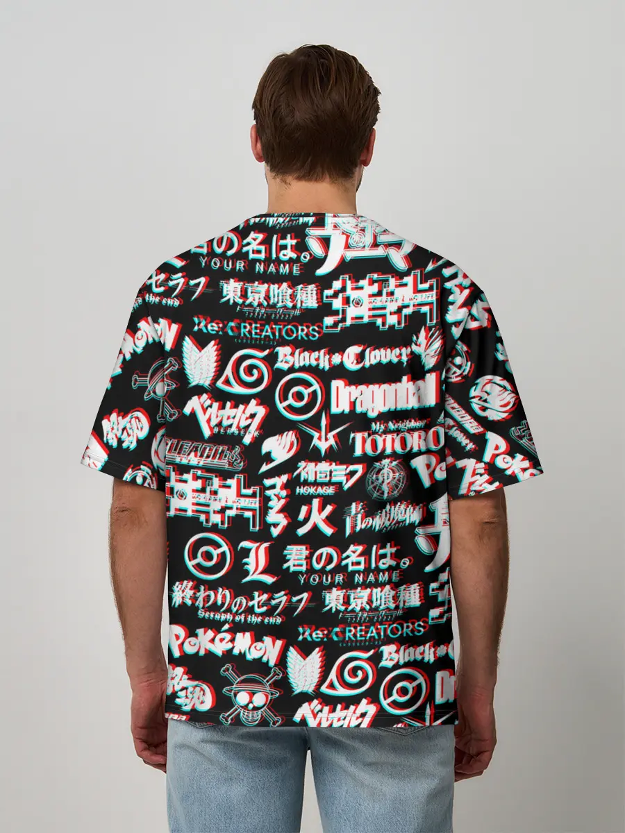 Мужская футболка оверсайз / ЛОГО АНИМЕ ГЛИТЧ