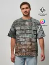 Мужская футболка оверсайз / кирпичная стена потеки краска